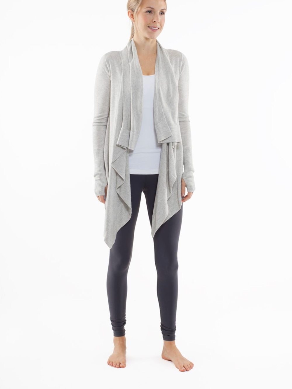 Lululemon Live Healthy Wrap Cardigan Grey Cashmere Bamboo Blend Size 4